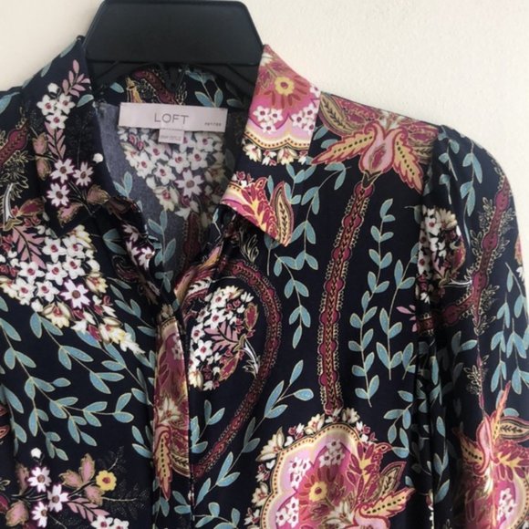 Loft Long Sleeve Button Down Tie Waist Dress - Picture 2 of 5